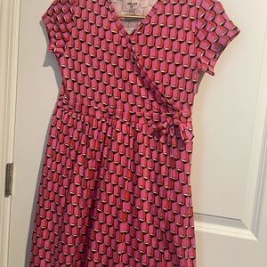 Stylish Pink Geometric Kids Dress Sz L (10/12) Faux wrap Diane Von Furstenberg